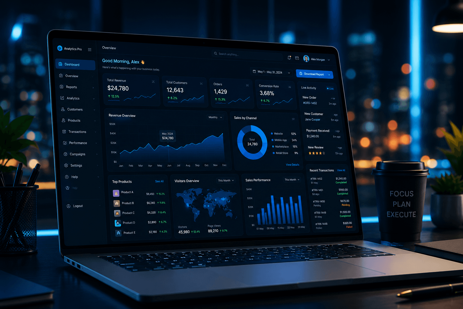 Analytics dashboard overview on a laptop